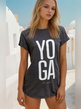 EDEN ASHRAM Yoga Premium Rolled Sleeve “Yoga” T-Shirt- Large